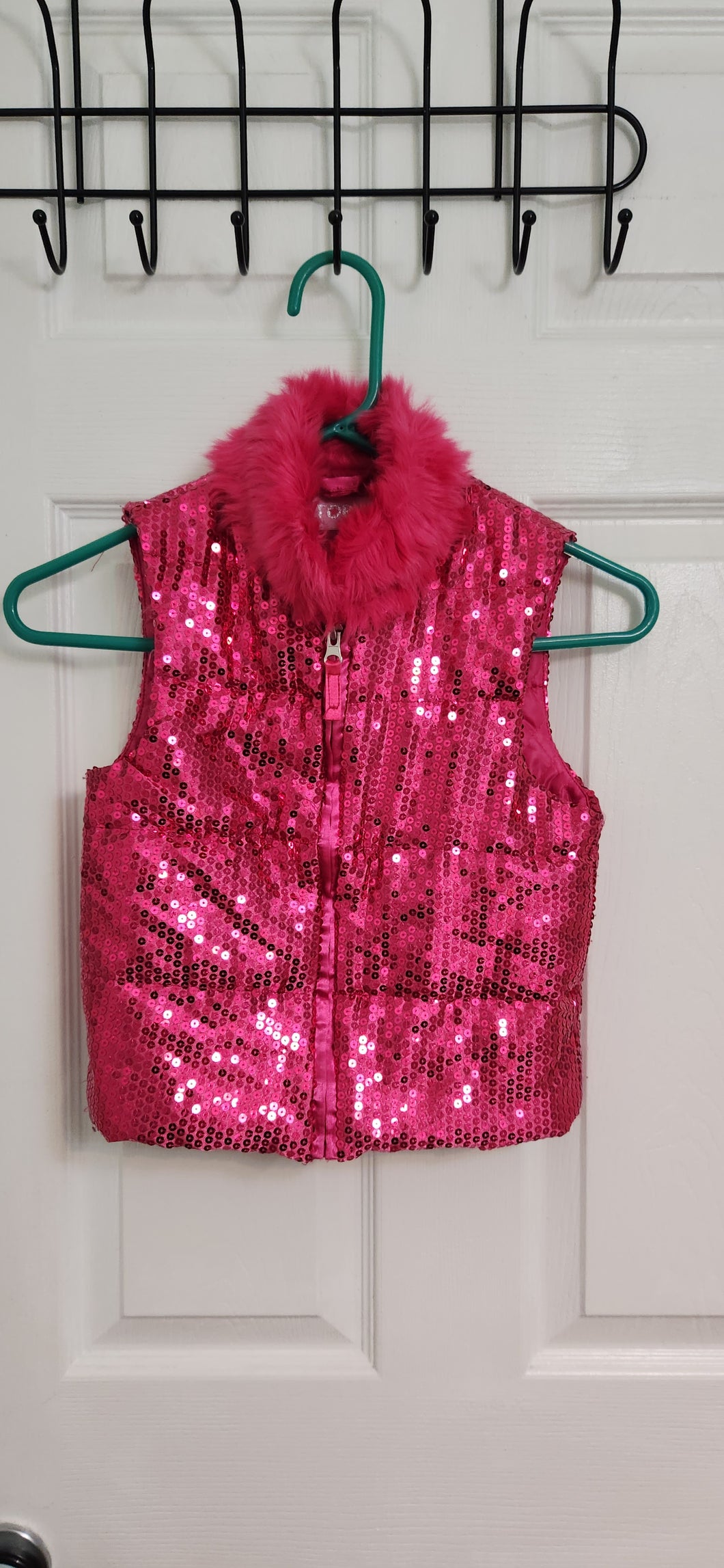 Pink Sequin Vest With Furry Collar - size 4T/4