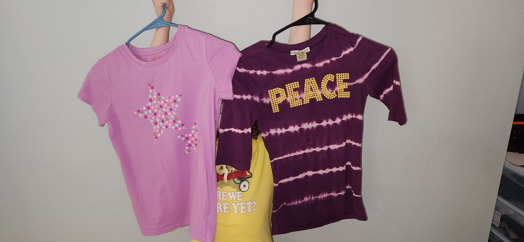2 Purple Shirts One says Peace - size Kids 10