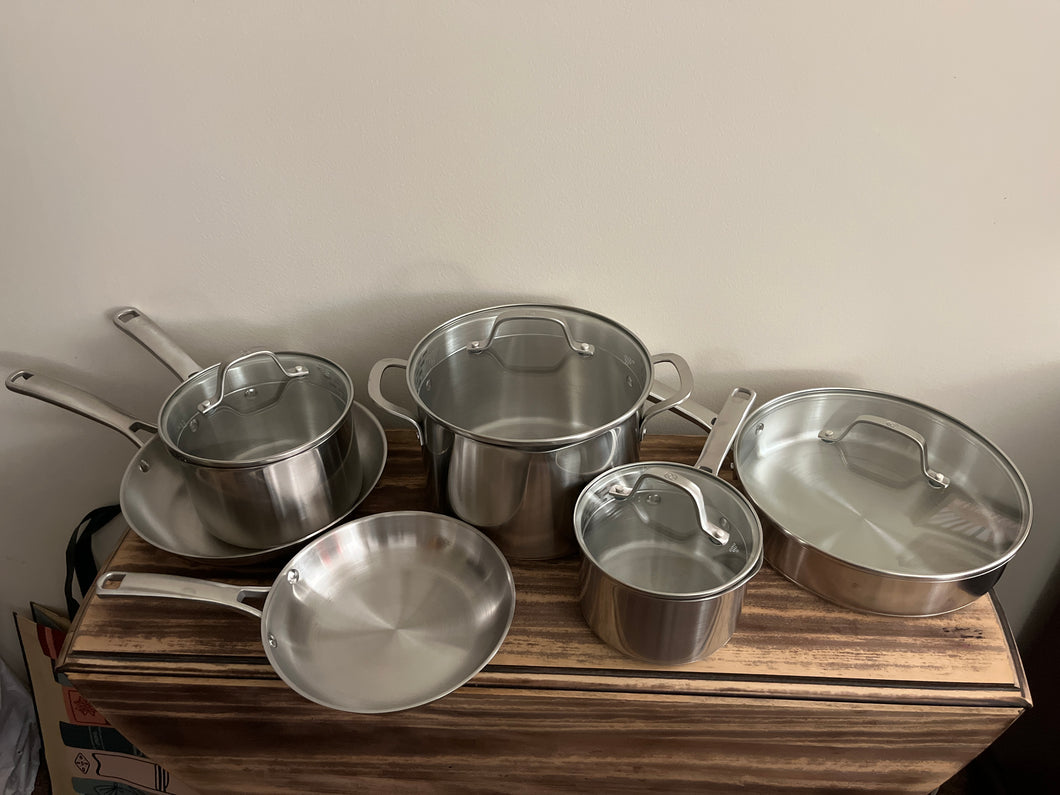 10 piece Stainless Steel Calphalon pots & pans