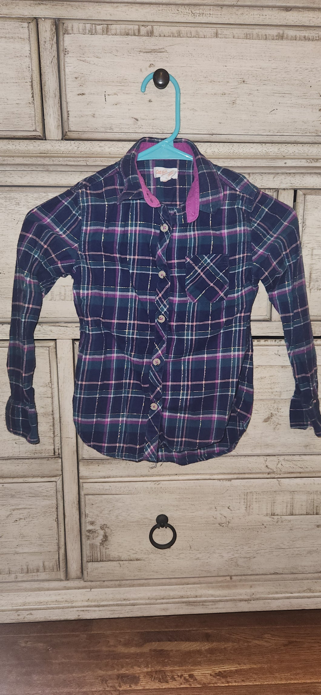 Cat + Jack Blue plaid button down - size Kids 6