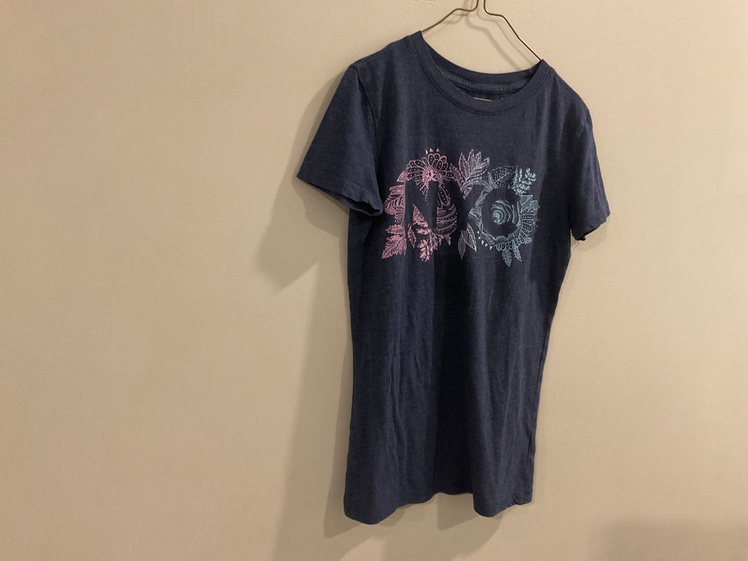 Classic crew tshirt Dark blue with flowers - size Junior Girls S (3-5)