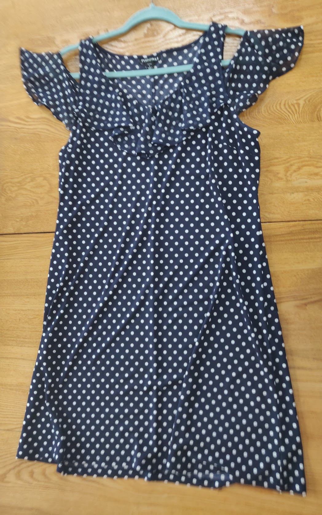 Roz & Ali LIKE NEW Navy Blue Polka Dot Dres - size Women L (12)