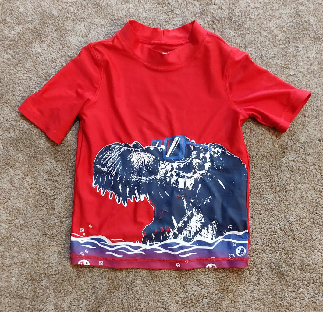 Carters LIKE NEW Red Dino swim Shirt - size Kids 6