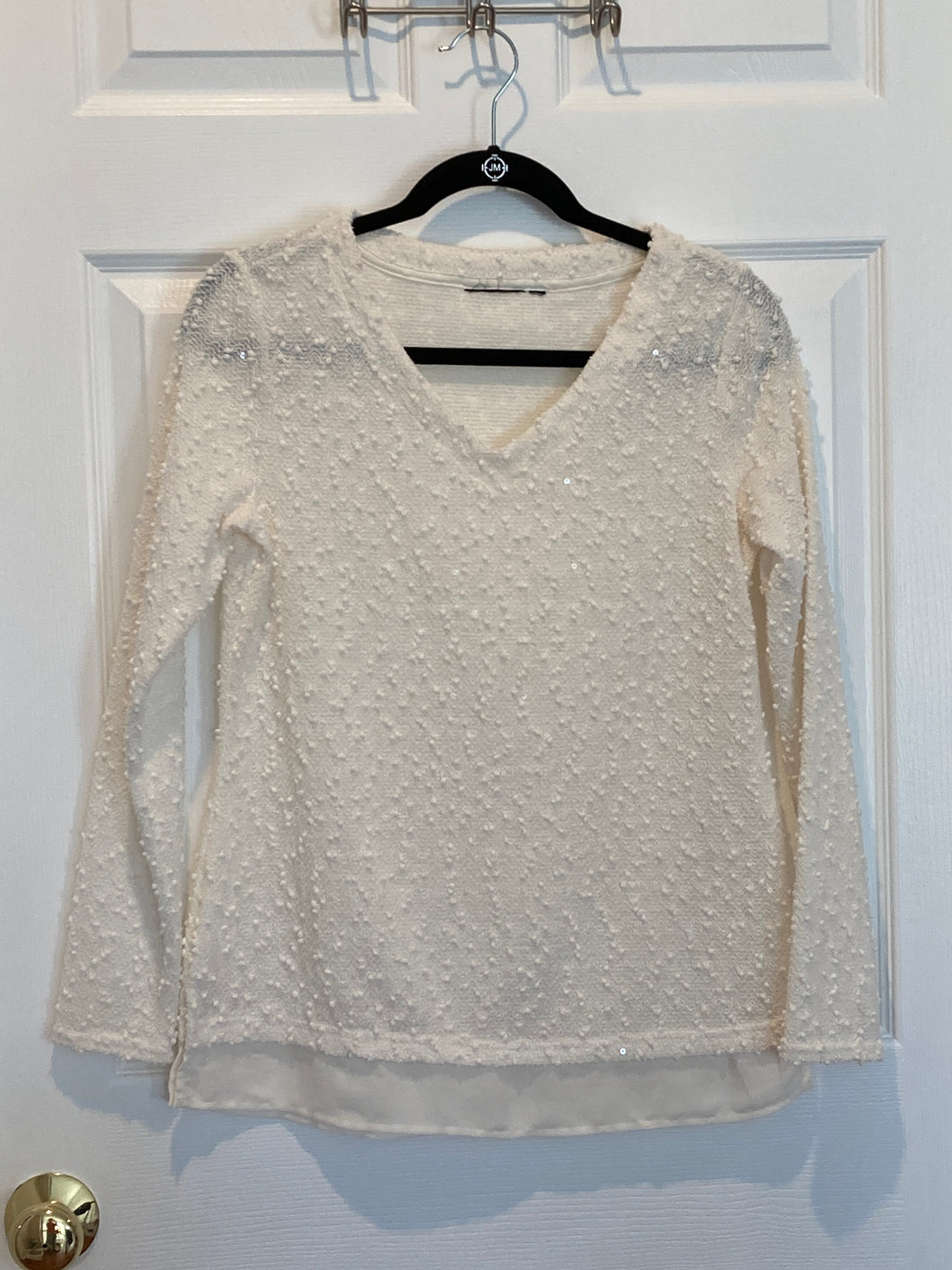 sweater white sequined v-neck (PS) - size Women S (4-6)