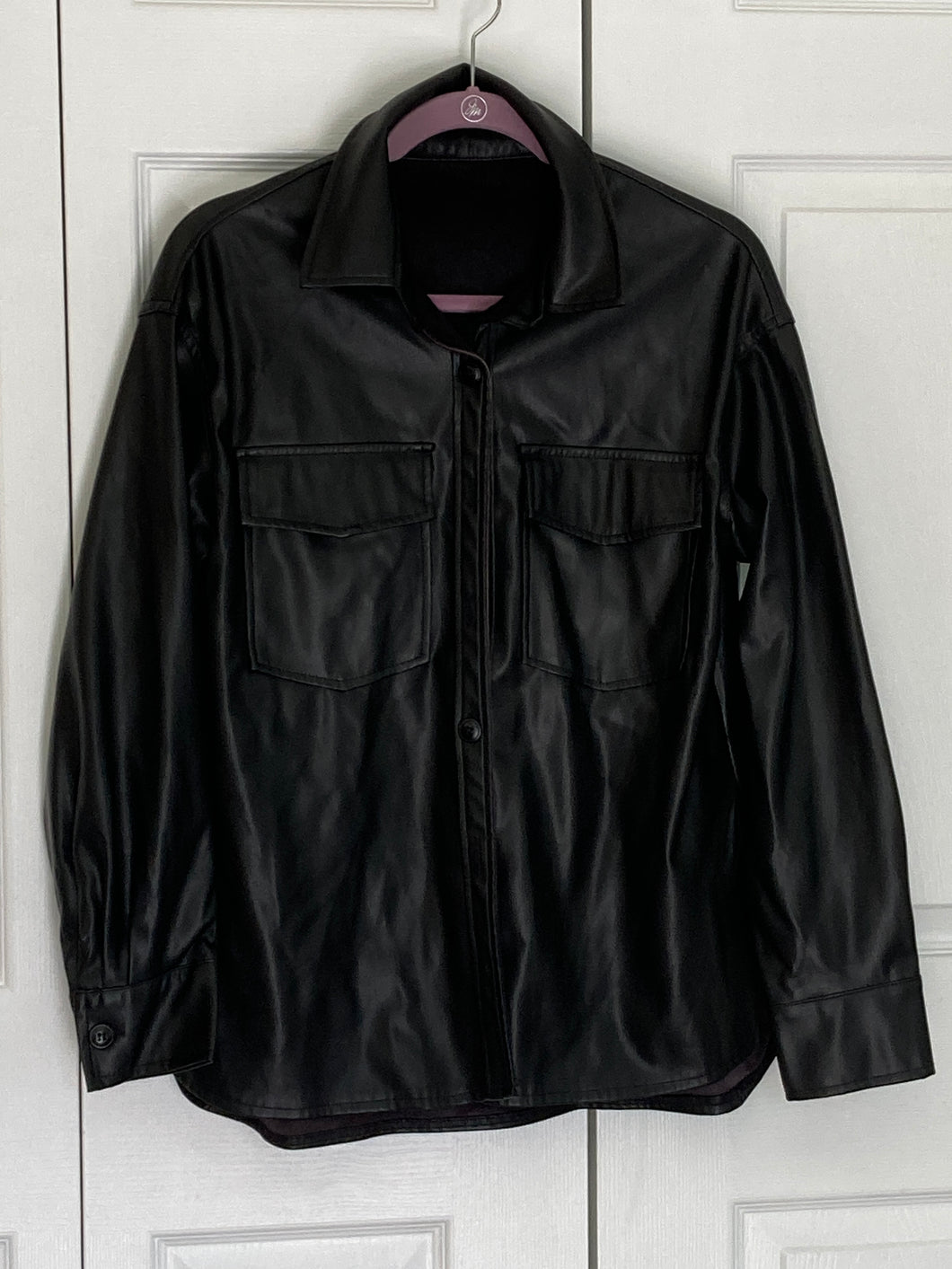 Jacket, blk polyurethane and polyester fabric - size Women M (8-10)
