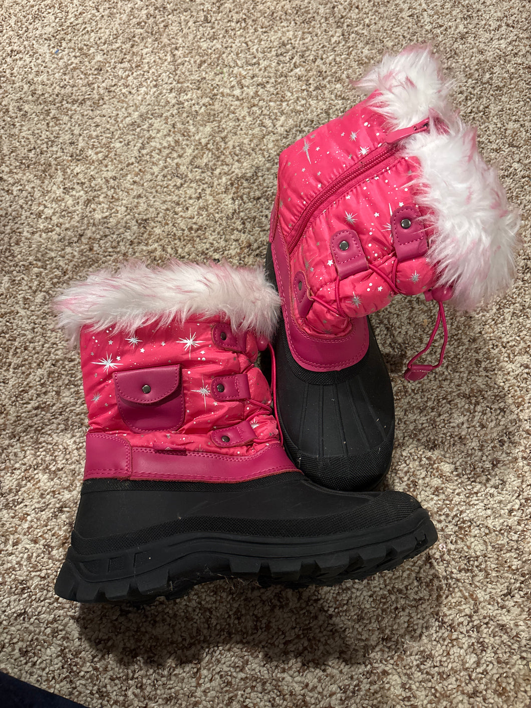 Snow Boots Pink Fleece Lined/Zip Up - size shoes-teen 6