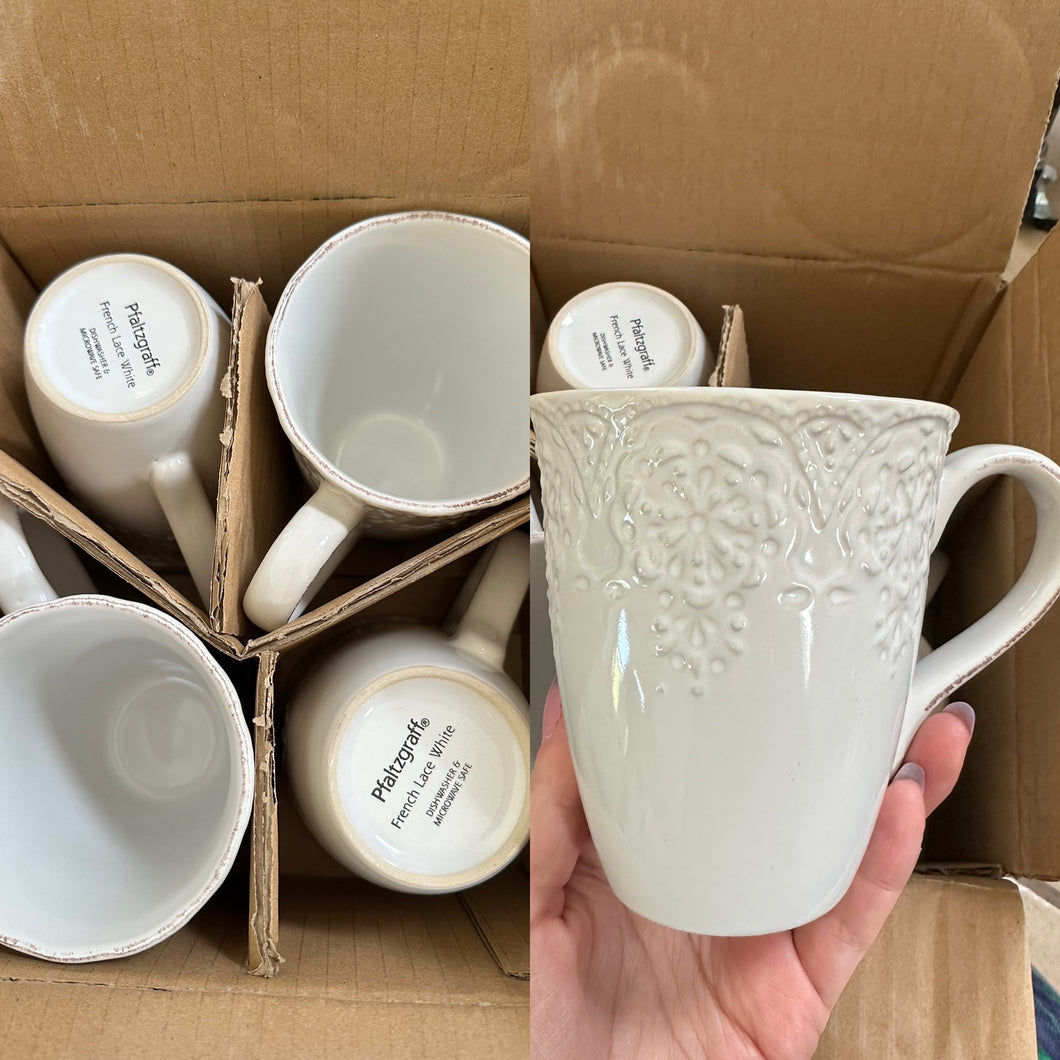 Pfaltzgraff mugs, NEW Set of four, French lace