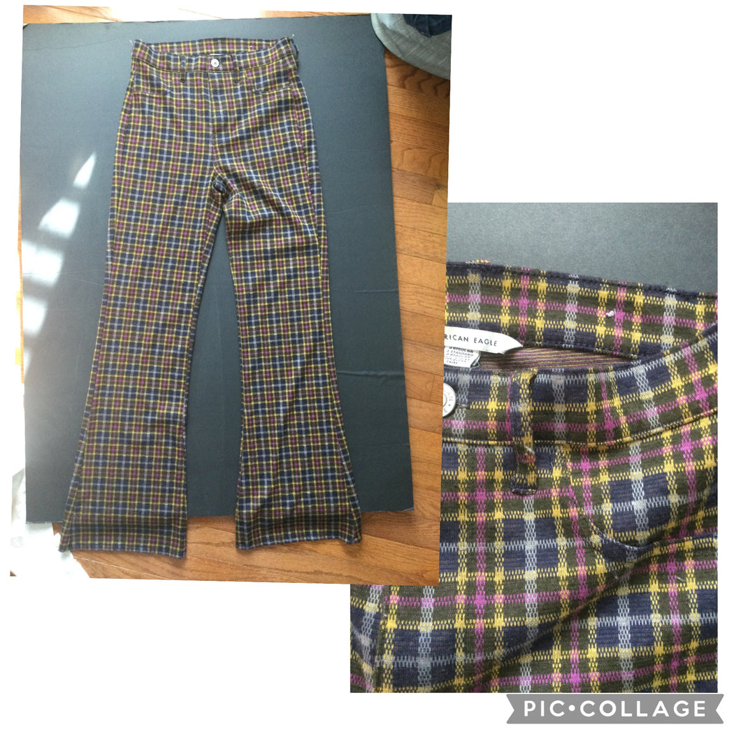 American Eagle 4 REGULAR Pants Plaid Flare - size Women S (4-6)