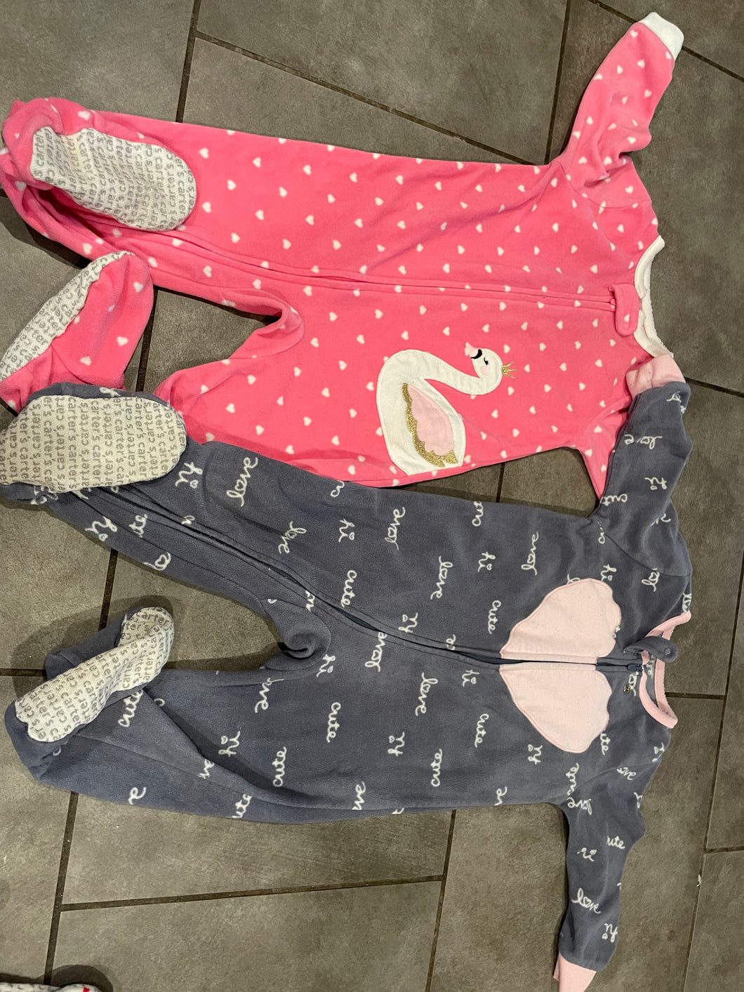 2 Carters Fleece Sleeper Swan and Heart - size 18 Months