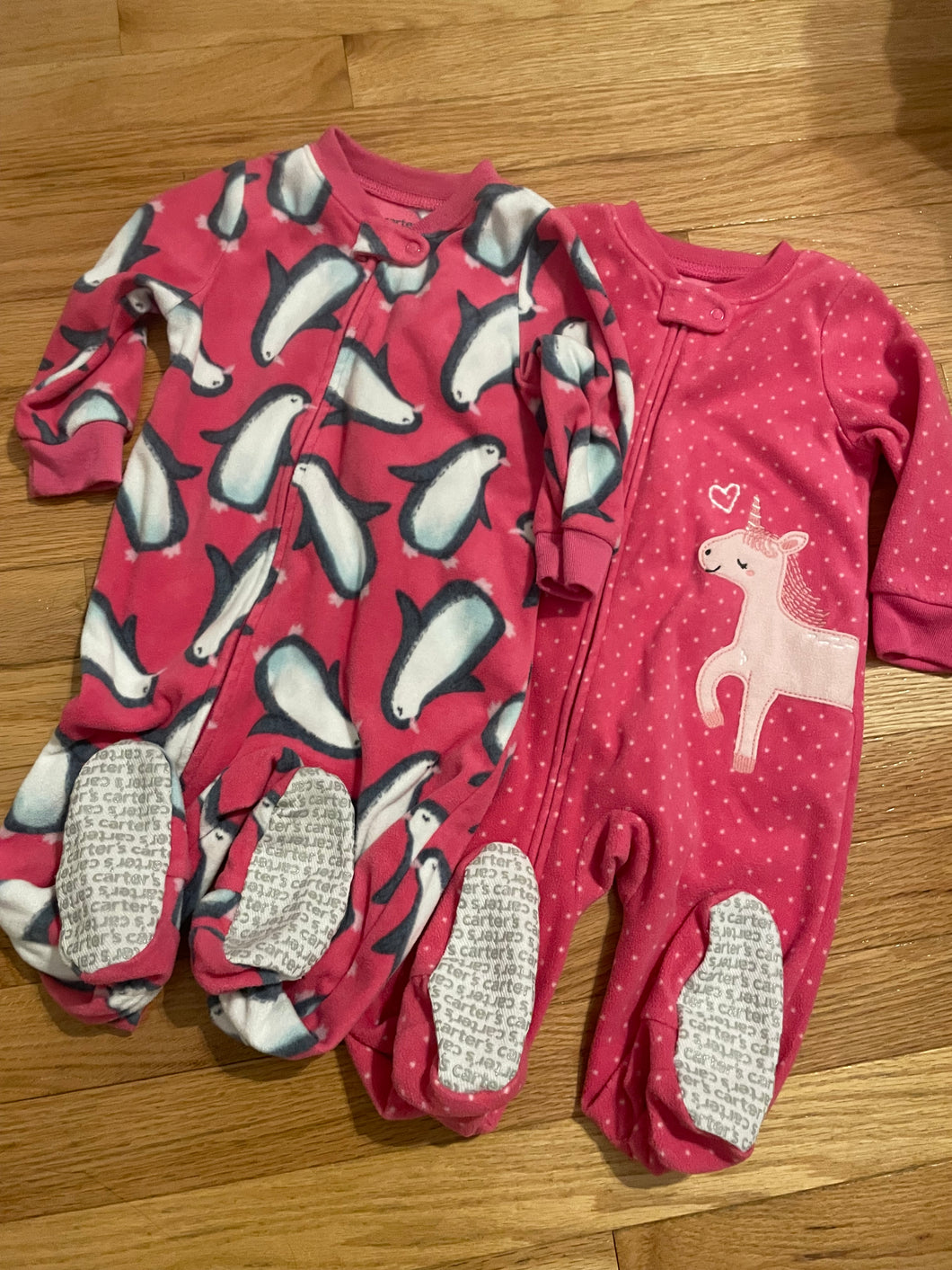 2 Carters Fleece Sleepers - size 12 Months