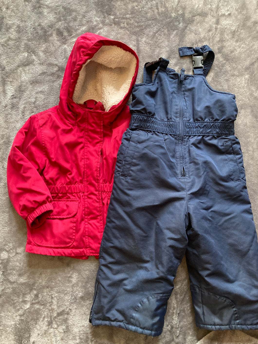 Maroon winter coat Bib overall snowpants - size 2T
