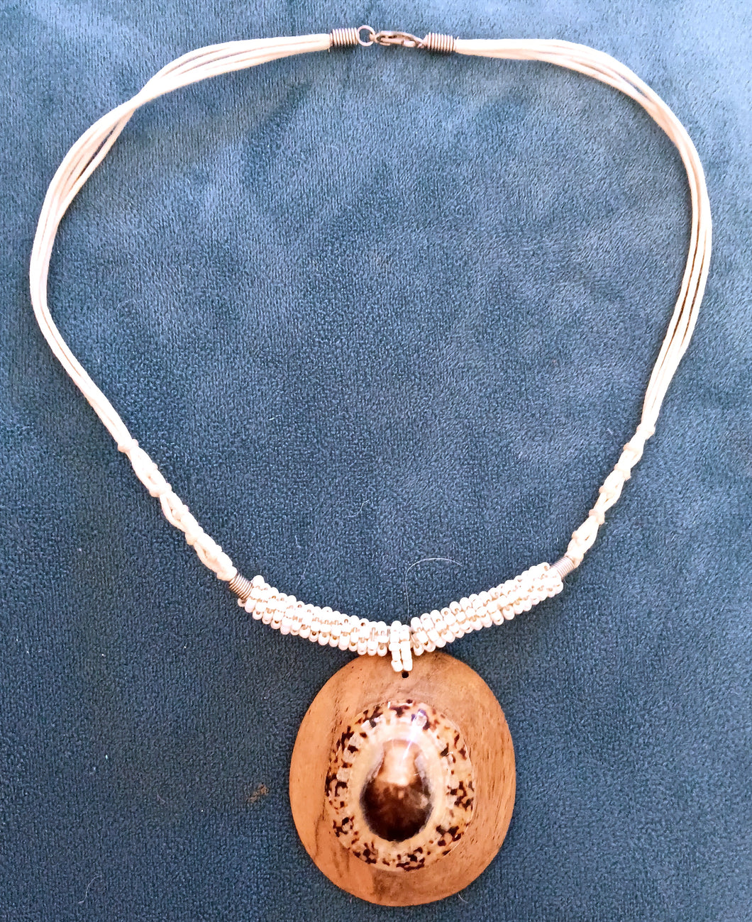 Necklace - shell, wood, Seed beads