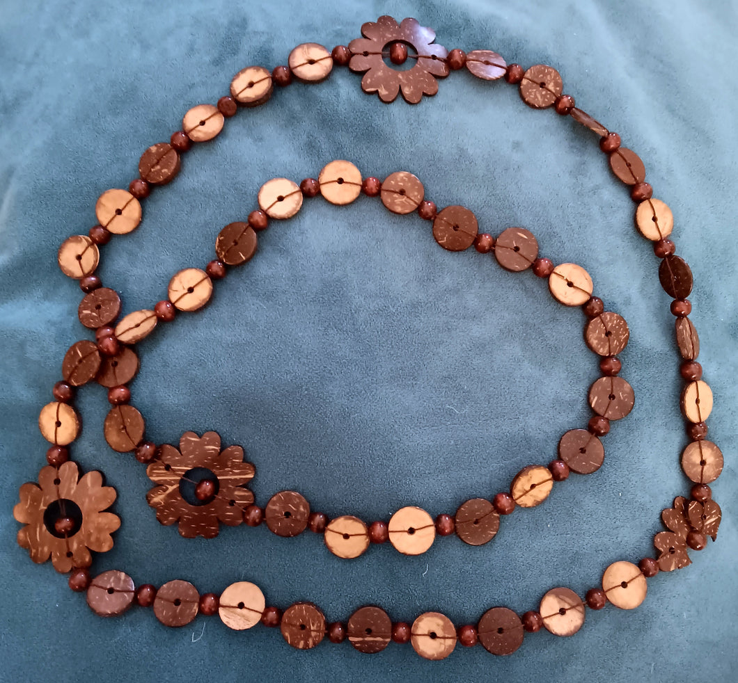 Long Necklace -nut shell flower shapes (1 broke)