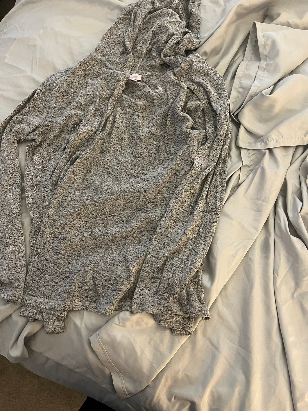 Gray long sleeve hooded Thin sweater/shrug - size Kids 10