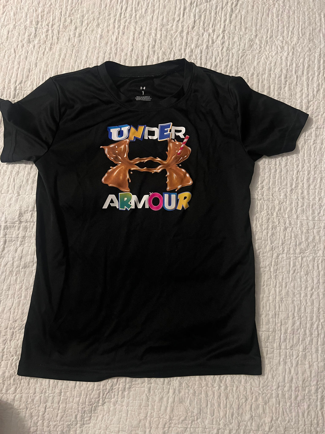 Black under armour T-shirt chocolate milk - size Kids 7