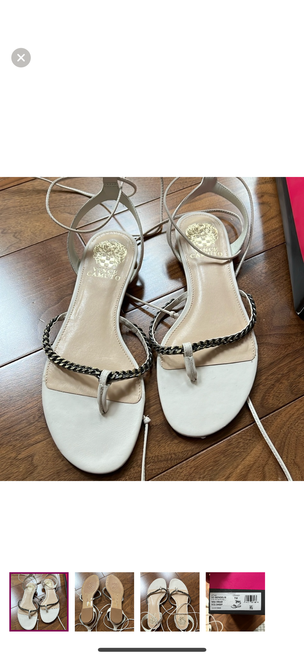 BN Vince Camuto Cream & Metal Ankle Wrap Sandal - size Shoes-Womens 7