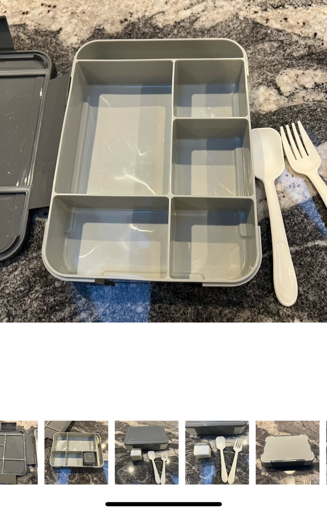 Set of 2 Gray Bento Box w/ Spoon & Fork
