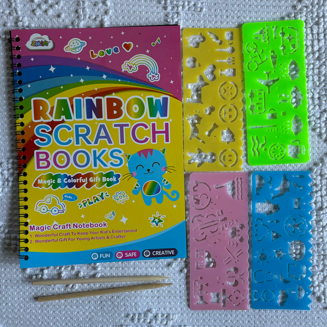 Rainbow scratch book With 4 stencils