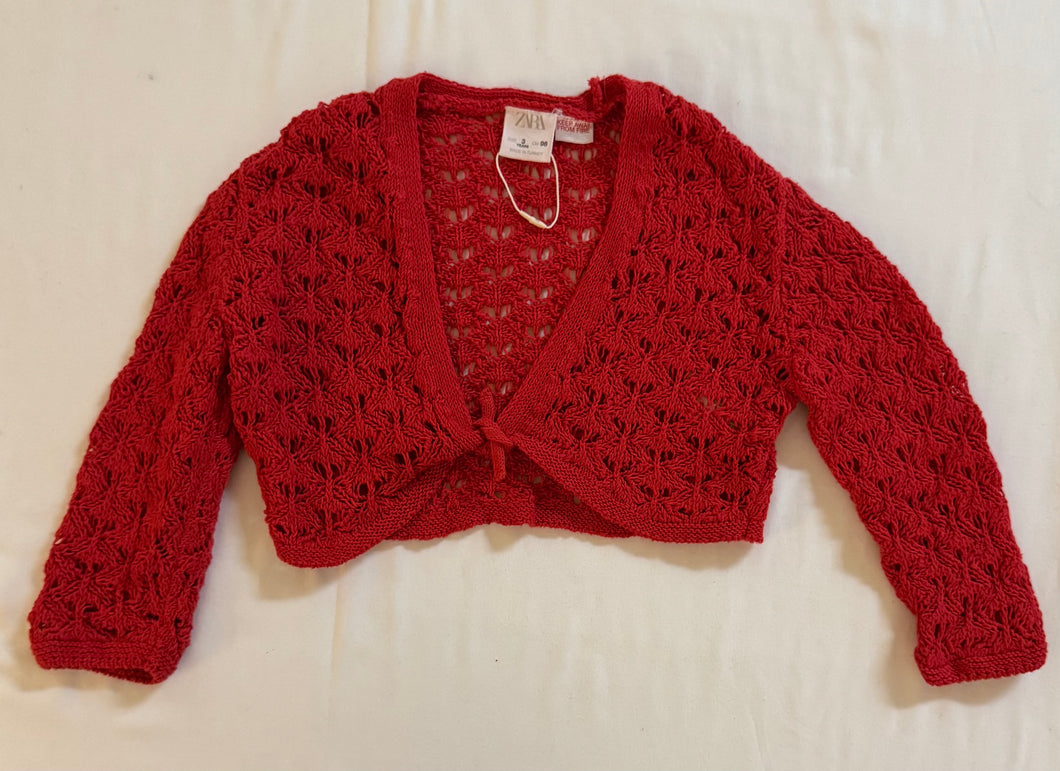 Zara red crochet LS Tye cardigan - size 3T