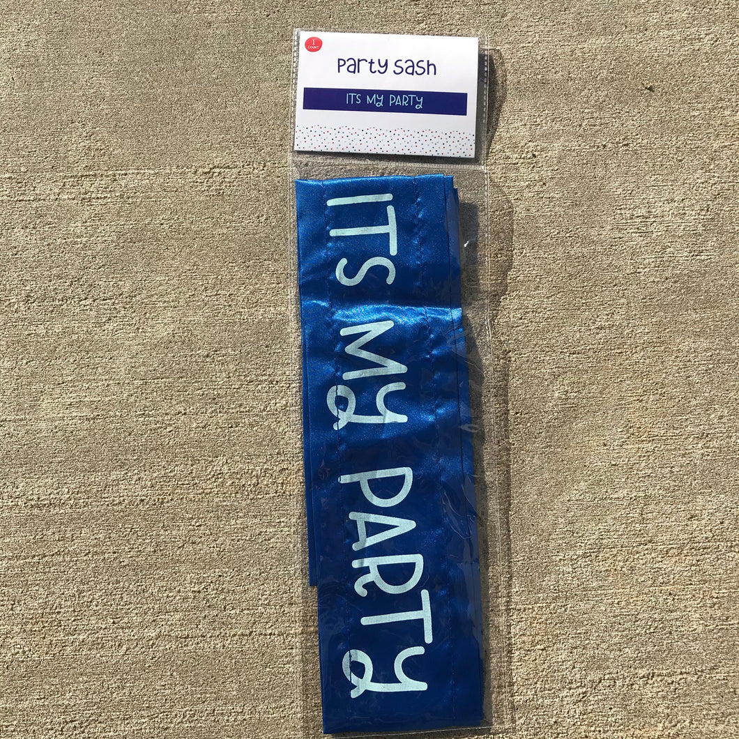 It's My Party blue sash New in Package