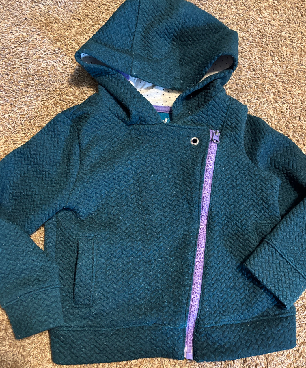 Teal zip-up hoodie Purple accent - size 4T/4