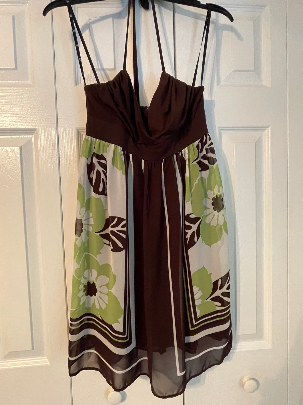 Love Brown with Floral Green & Brown Halter - size Women S (4-6)