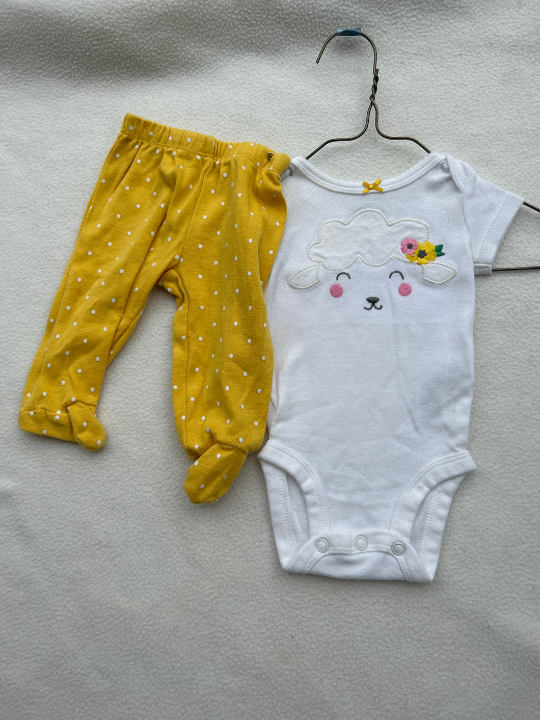 Carter's sheep onesie Gold polka dot pants - size Newborn