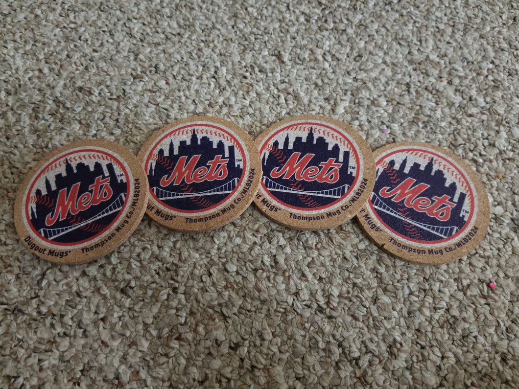 Dugout mugs 4 Mets cork coasters