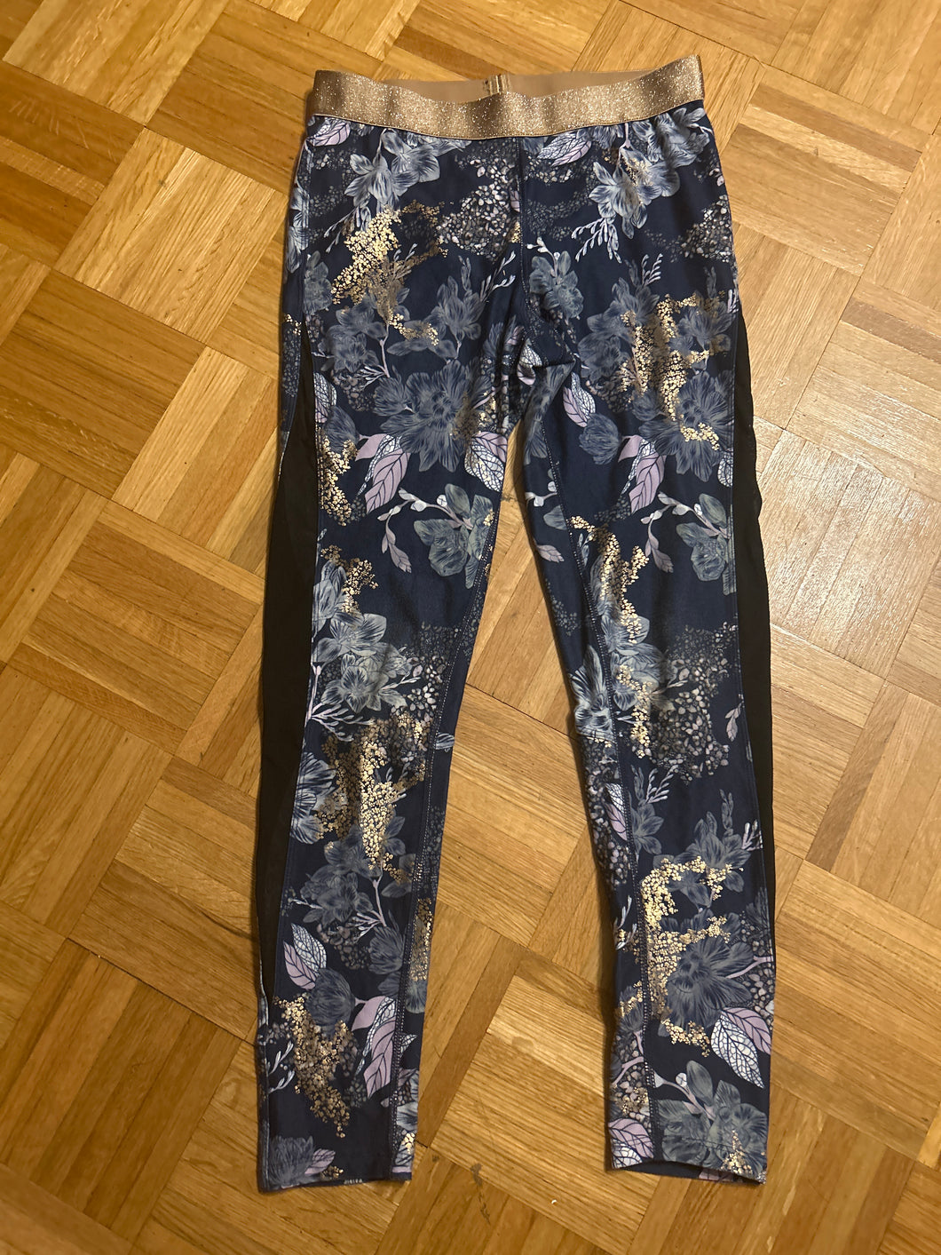 Blue and Gold Shimmer Workout Leggings - size Women S (4-6)