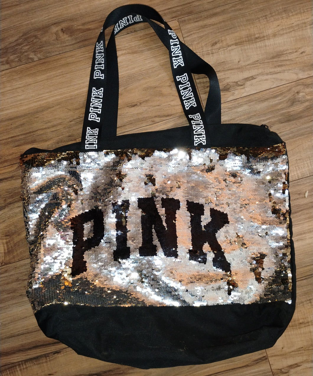 PINK large tote bag Black and silver