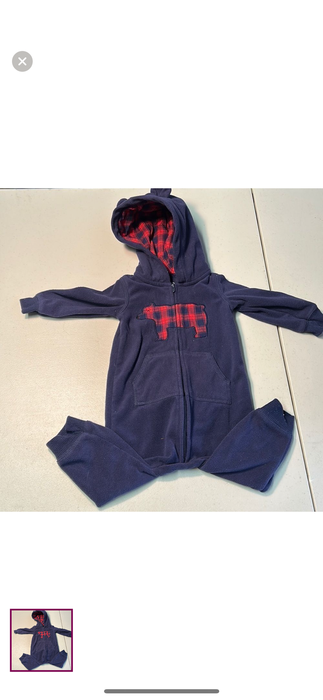 Fleece bear jumpsuit Carters plaid fleece - size 12 Months