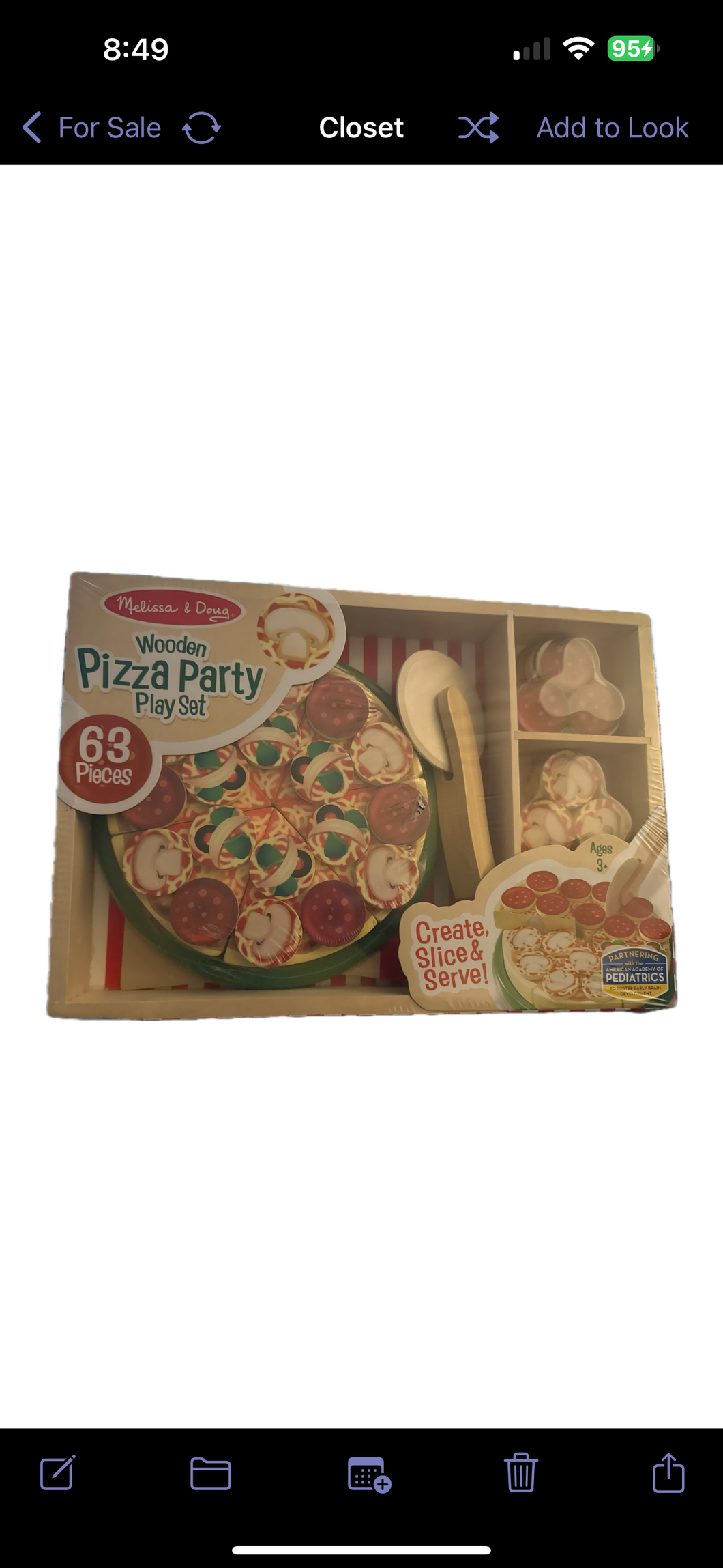 New Melissa and doug Wooden pizza party