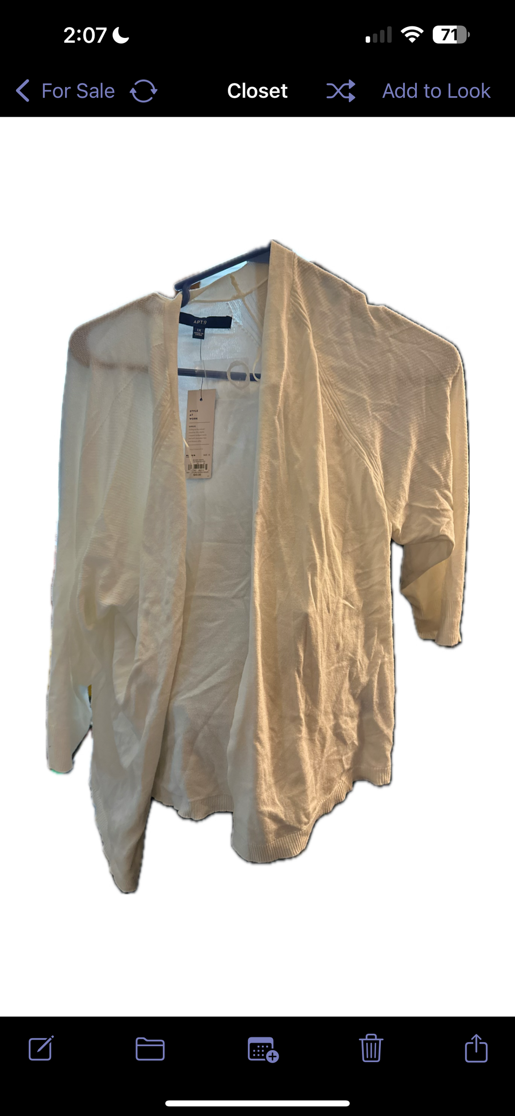 NWT white Apt 9 Cardigan 3/4 sleeves - size Women XL (14)