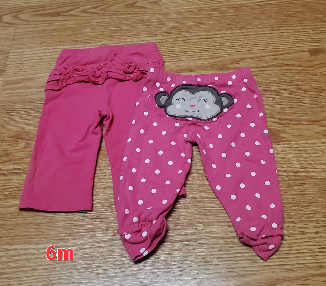 2 pairs of pants pink - ruffle/monkey - size 6 Months