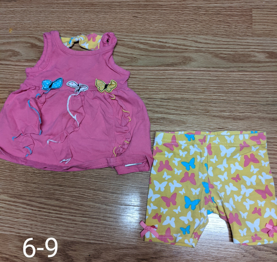 butterfly 2 piece cet pink and yellow - size 6 Months