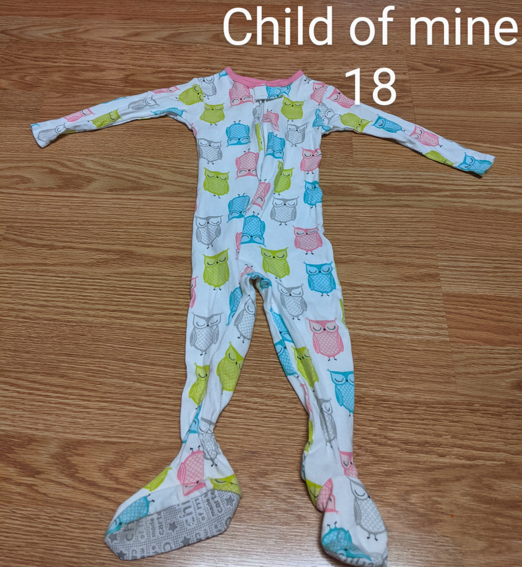 Child of mine white owl cotton sleeper - size 18 Months