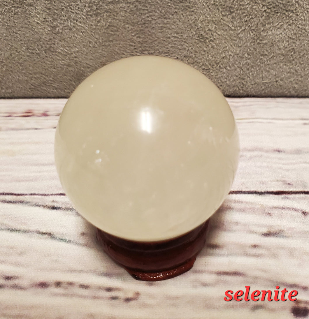 selenite sphere and stand