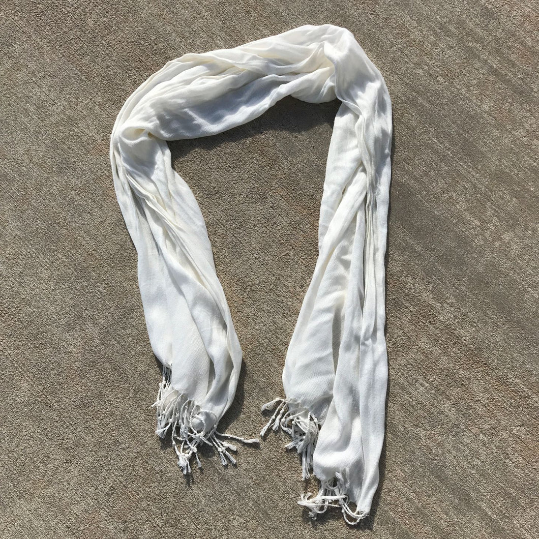 Pashmina Style Scarf in cream w/ tassels