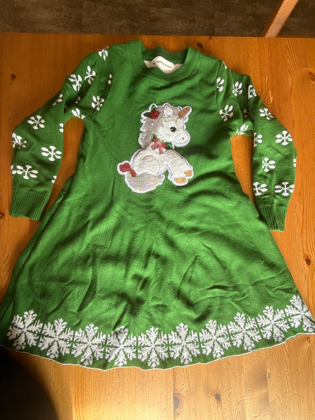 Green unicorn holiday Dress - size Kids 6
