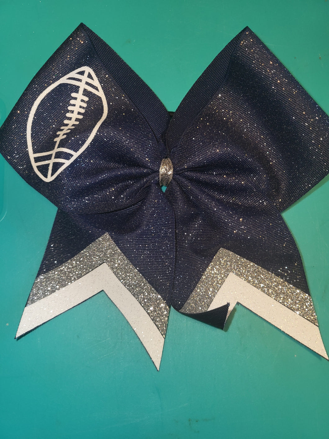 Blue hair bow Football cheer bow