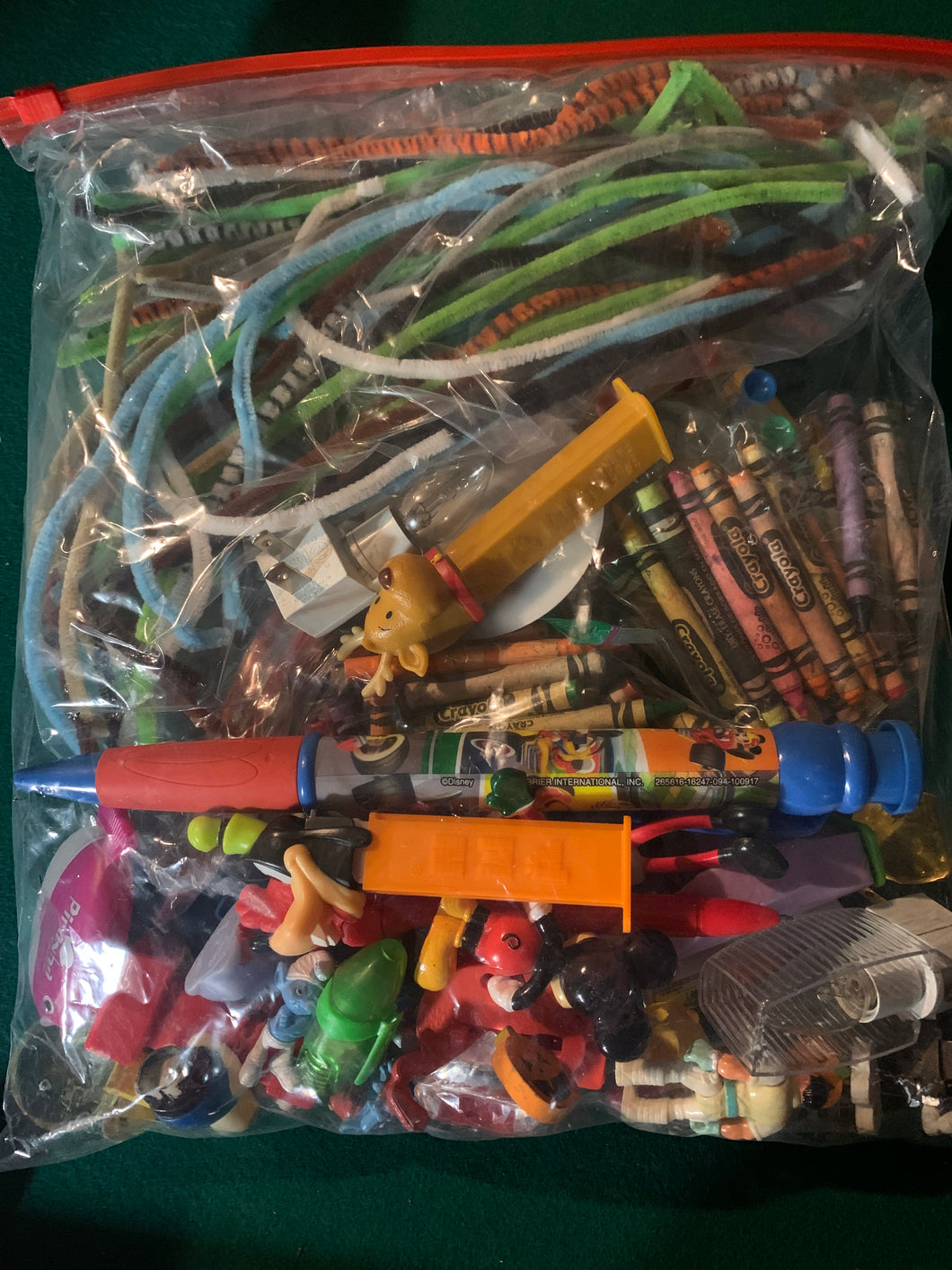 Large bag includes Crayons, pipe cleaners