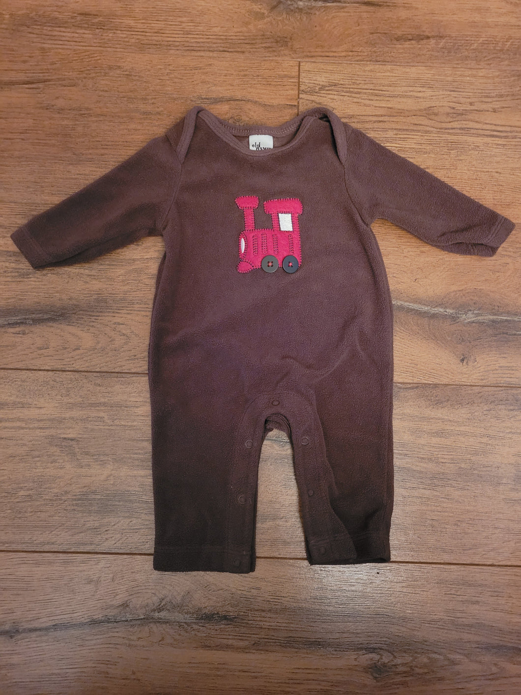 Fleece brown outfit W/train embroidered on - size 0-3 Months