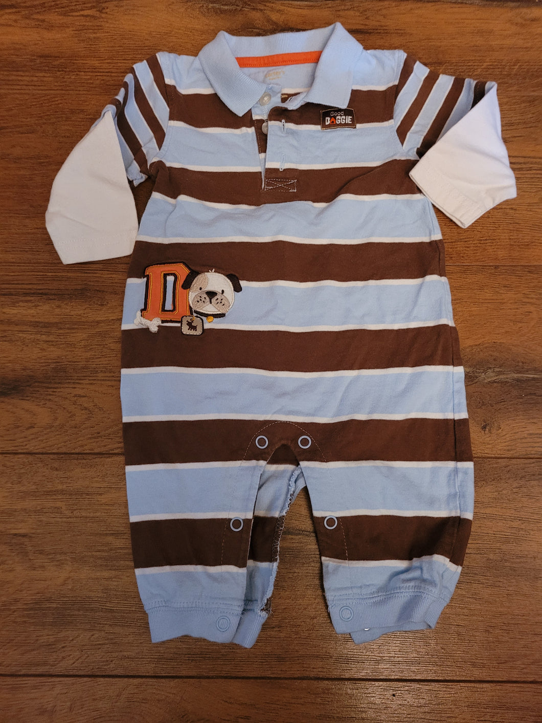 Carters pants outfit Lt blue/brown stripe - size 6 Months