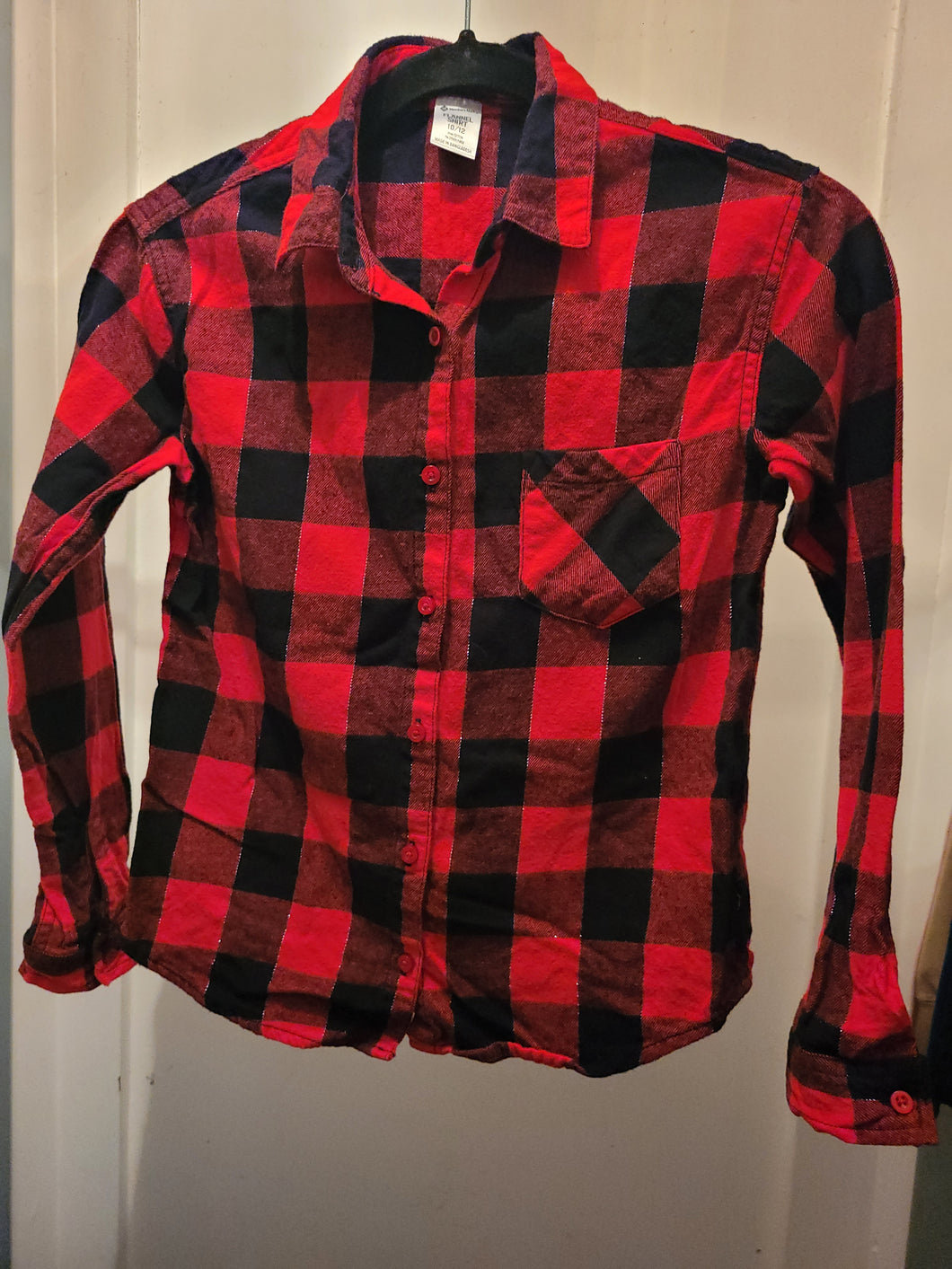 Members Mark L/S Flannel Red/Black checkered - size Kids 10