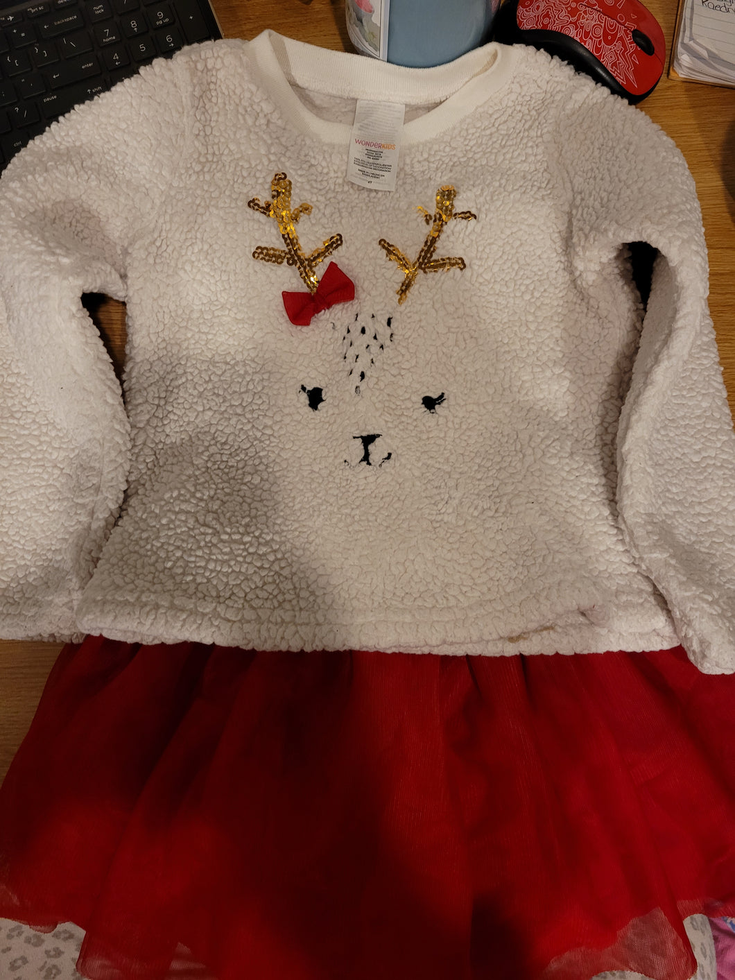 2 pcWonder Kids Reindeer White Fleece w/red Skirt - size Shoes-Toddler 4