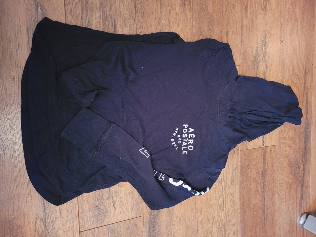 Aeropostale L/S Black Hooded shirt w/pocket - size Junior Girls S (3-5)