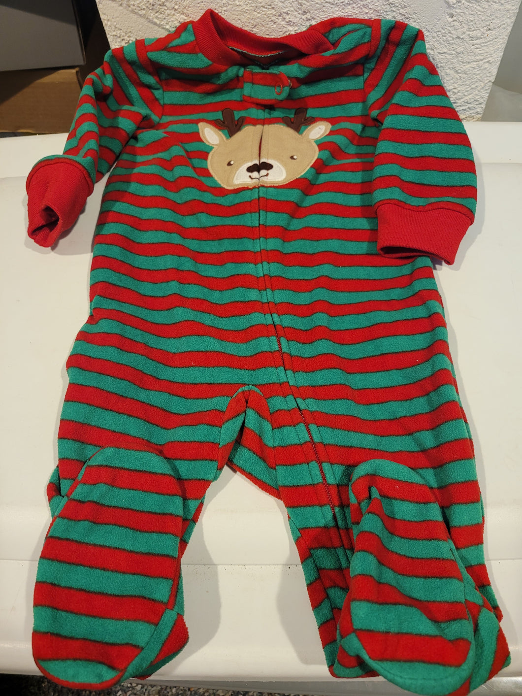 Carters Footed Christmas Zip up front- Red/Green - size 6 Months