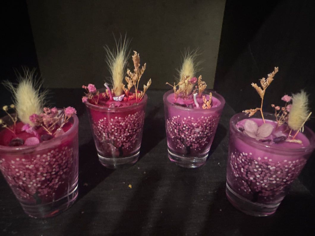 4 cherry blossom candles 2 1/2 in tall