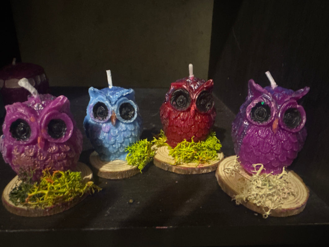 4 owl candles 2 in tall