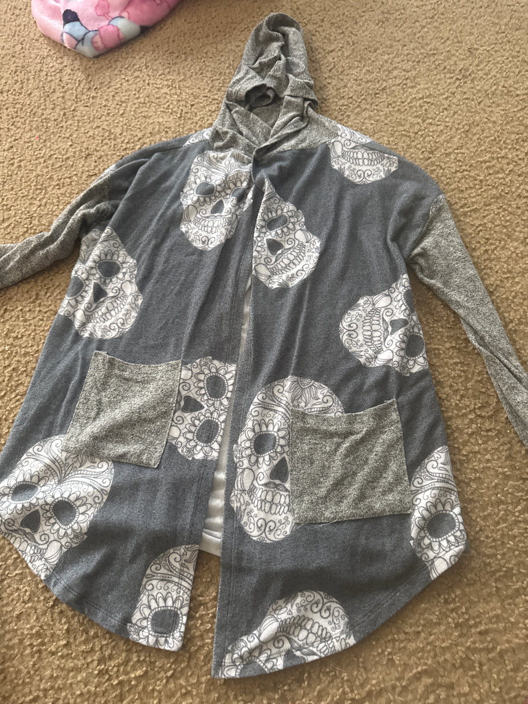 Skull button up Shawl with hood - size Junior Girls M (7-9)